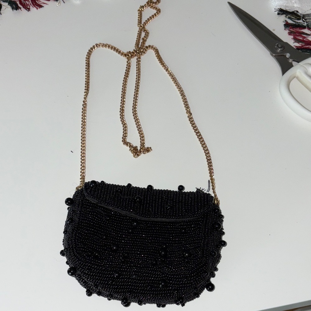 Anthropologie Black purse Elegant Black Beaded Evening Bag
